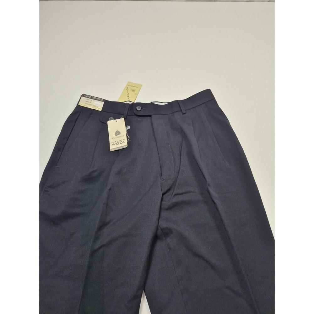 MIKO DAVIZZO Dress Pants Mens 34x36 Blue Wool Pleated Straight Unhemmed NWT - Picture 2 of 11